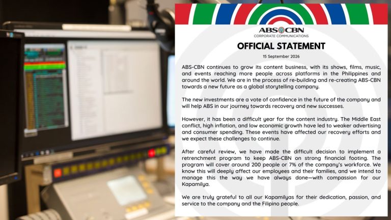 ABS-CBN Cuts 7% Of Workforce Citing Weak Ad Spending, Global Headwinds
